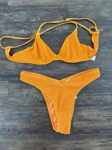 Hollister Co. Orange Ribbed Bikini Set. Bottom Size M Top Size S - Picture 1 of 5