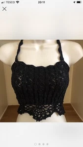 New Handmade Crochet Boho Style Festival Cross Back Halter Crop Top Size Small - Picture 1 of 4