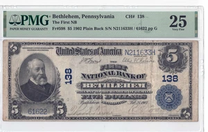 National bank notes Bethlehem PA PMG 25 very fine signatures redrawn 1902 - Picture 1 of 2