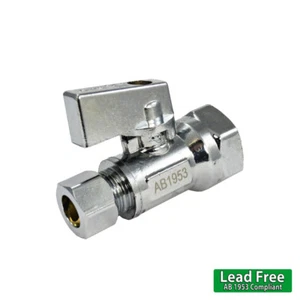 Válvula de bola OD de 1/2"" FIP x 3/8"" apagado recto SIN PLOMO 1/4 parada de giro - Imagen 1 de 5