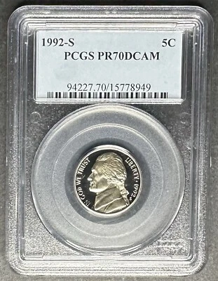 1992-S Proof Jefferson Nickel PCGS PR-70 DCAM, Buy 3 Items, Get $5 Off!! - Image 1 of 2