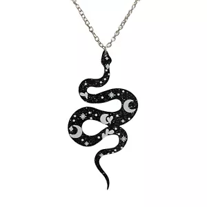 Schwarz Schlange Halskette Anhänger Statement Versilbert Gothic Alt Hexen - Photo 1 sur 2