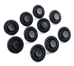 Antique Victorian Black Glass Buttons Spiral Design 1/2" Set Of 10 Loop Shank - Picture 1 of 7