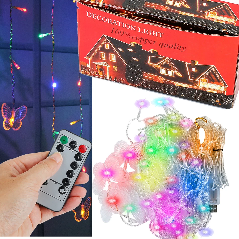 2 Packs 96 Butterfly Curtain Lights Fairy Lights String Lights Party Home Light - Image 1 of 4