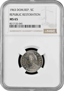 Dominican Republic 5 centavos 1963, NGC MS65, "Republic  Restoration" - Picture 1 of 2