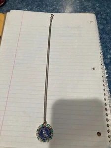 Vintage Costume Jewelry Reverse Glass Statue 0f Liberty Pendant Necklace 2158 - Picture 1 of 10