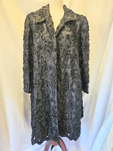 Vintage Black Floral Ribbon Appliqué and Sequin Organza Opera Coat Evening... - Picture 1 of 4