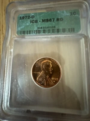 1972-D ICG-MS67 RD 1c Penny *Rare Shinny Reddish-Golden-Brown* - Image 1 of 4