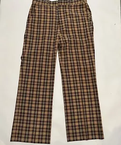 Aureus Mens VTG 90s Tan/Blue/Red Plaid Golf Pants Sz 34x28 Belt Loops Pockets - Picture 1 of 16