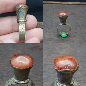 Antique Vintage Near Eastern Ring With Agate Center Stone Turkish Empire Era - Picture 1 of 8