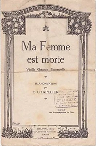 Partition alt partitur sheet music - Chanson Tourangelle - Ma femme est morte - Picture 1 of 1