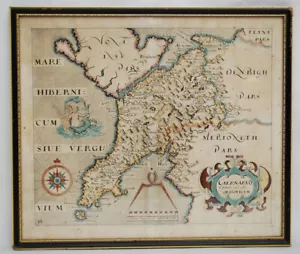 Antique Map England Wales Caernarfon Gwynedd Christopher Saxton William Kip - Picture 1 of 9