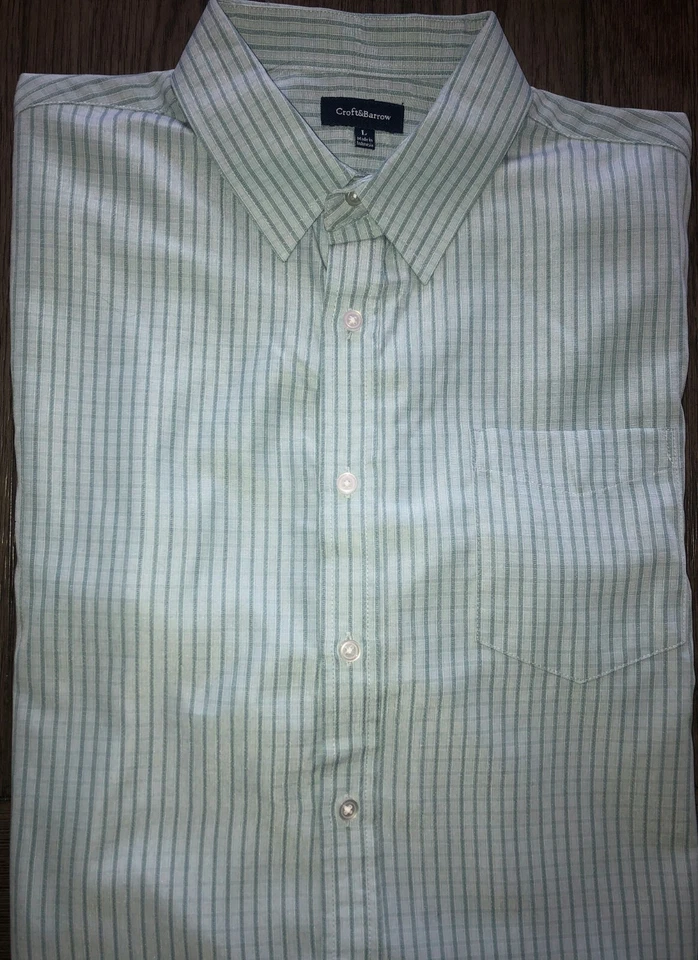 Mens Croft & Barrow Short Sleeve Green Plaid Button Front Shirt Size Large - EUC - Image 1 of 2