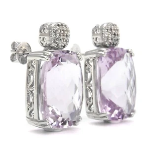 Meher's Jewelry Pink Amethyst & White Zircon Gemstone White Rhodium Stud Earring - Picture 1 of 3