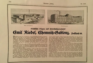 Originalwerbung Reklame 1912 Emil Riedel Chemnitz-Gablenz Sägenfabrik..Sachsen - Bild 1 von 1
