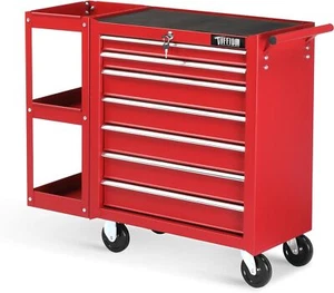 Heavy Duty 7-Drawer Rolling Tool Chest Tool Box with Lock & Key & Side Shelves - Picture 1 of 8