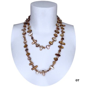 Collana Lunga Perle,Madreperla,Cristalli,Pietra Dura da Donna,Marrone Trasparent - Foto 1 di 2