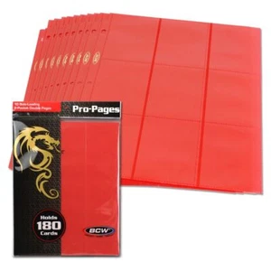 10 pks of 10 (100) BCW Std Sized Card 18-Pocket Side Loading Red Pro Binder Pgs - Picture 1 of 7