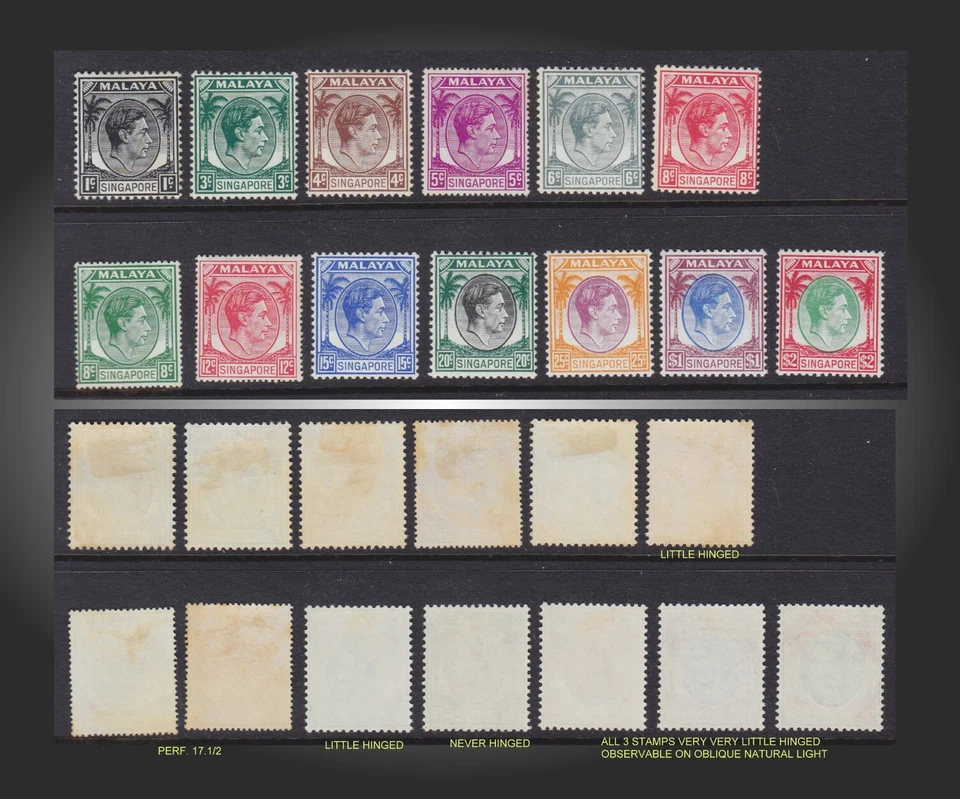 1948 1952 SINGAPORE LOT KING GEORGE VI H LH VLH SCT.1 3-8 10-12 14 18-19 - Image 1 of 1