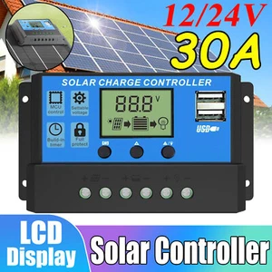 PWM 30A Solar Charge Controller 12V 24V LCD Display Dual USB Panel Charger Home - Picture 1 of 9