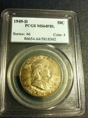 1949 D Franklin Half PCGS MS 64 FBL GEM BU Full Bell lines Rim Toned, EOR? - Image 1 of 2