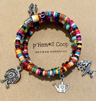 Bracelet Boho Colorful Garden Charms Wrap Memory Wire Artisan Handmade USA 2022 - Image 1 of 4