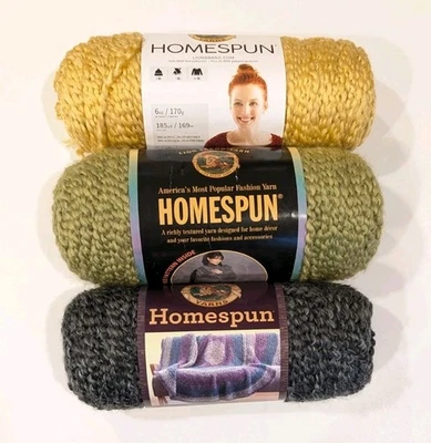 Lote de 3 hilados caseros marca León VERDE MANZANA GRIS EDUARDIANO DORADO amarillo Foto 1 de 4