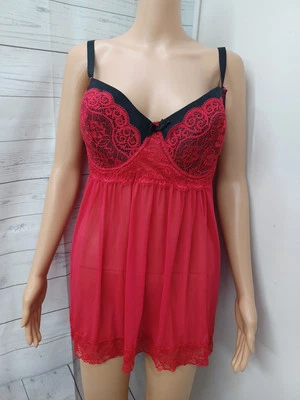 Dreamgirl Babydoll Chemise Vestido sin Mangas Lencería Encaje Transparente Rojo 1X  Foto 1 de 4