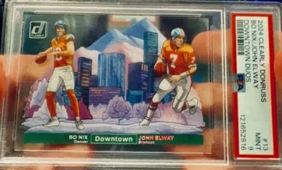 BO NIX JOHN ELWAY 2024 CLEARLY DONRUSS #13 DUAL DOWNTOWN DUOS BRONCOS PSA 9 MINT - Image 1 of 3