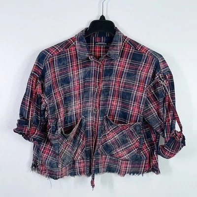 Zara plaid distressed button down shirt size medium - Image 1 of 4