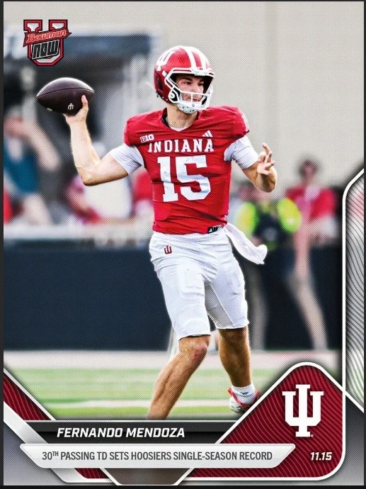 Tarjeta de fútbol americano Fernando Mendoza Indiana Hoosiers 2025-26 Bowman U NOW 45 preventa Foto 1 de 1