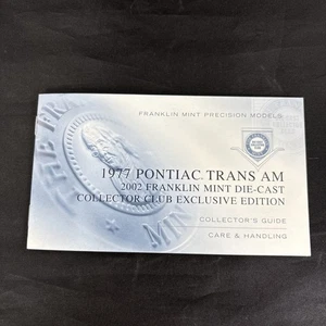 Franklin Mint 1977 Pontiac Trans Am 2002 Collector Club Exclusive Edition  Book - Picture 1 of 10