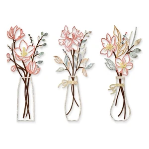 Jarrón 3 piezas flores arte de pared salón decoración metal decoración de pared  - Imagen 1 de 18