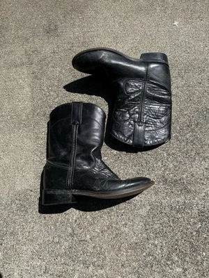 Justin Botas Vaqueras Roper Cuero Negro Botas Occidentales Niños Grandes Talla 2/8.5 Foto 1 de 4