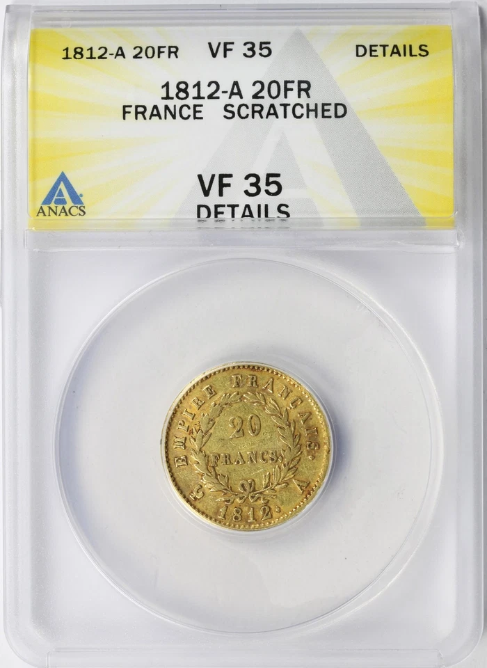 1812-A France 20 Francs Napoleon Gold ANACS VF35 Details Scratched - Image 1 of 4