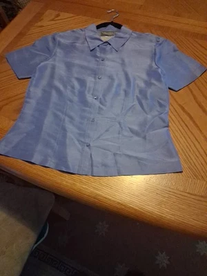 VTG Kathy Ireland 100% Silk Dupion Shirt Med Periwinkle Short Sleeve Blouse NWT - Image 1 of 4