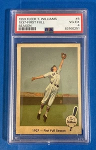 Fleer Ted Williams 1959 #8 - 1937 - Primera temporada completa - PSA 4 Medias Rojas - Imagen 1 de 5
