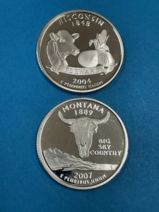 2-Coins SILVER 25c State Quarters Proof 2004S WI/2007S MT 90% Silver - Picture 1 of 5