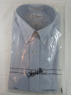 Vintage Sears Roebuck Shirt Mens Blue Pin Striped Oxford 16 1/2 Half Sleeve NOS - Image 1 of 4