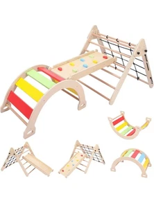 Kleinkind Indoor Gym Spielset 3-in-1 Holz Klettern Spielzeug zum Klettern & Rutschen - Bild 1 von 7