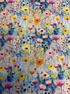 2.5 Metres Watercolour “Lagoon” Floral Printed Cotton Craft Quilt Dress Fabric - Picture 1 of 5