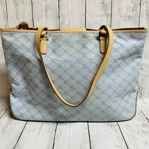 Ralph Lauren Large Blue Tote Logo Signature Print Leather Trim - Picture 1 of 15