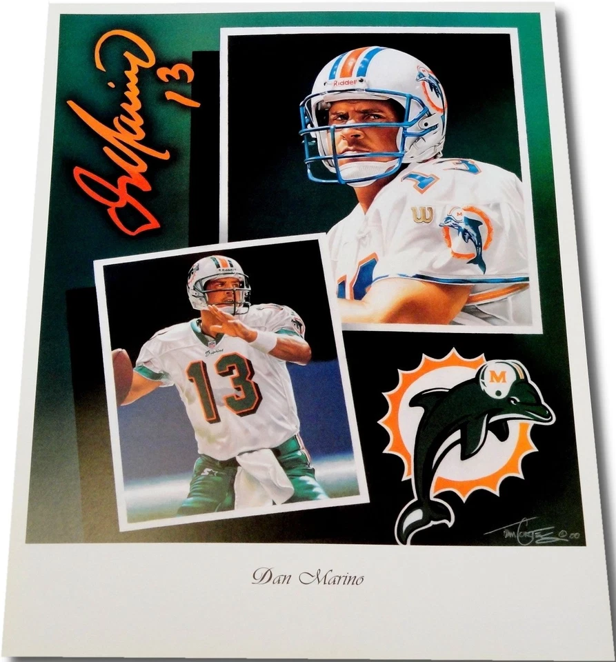 Dan Marino Sin Firmar 18"x24" Impresión Miami Dolphins #13 Doble Acción Pose Foto 1 de 1