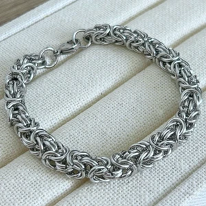 Byzantine Stainless Steel Bracelet Men Women Handcrafted Chain Jewelry 18 cm - Picture 1 of 7