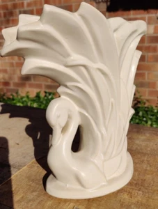 Vintage McCoy White Swan in Reeds Vase Planter 1940s Art Deco 9.5" - Picture 1 of 6