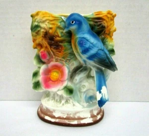 Vintage Best Ever blau Vogel und Nest Keramik Übertopf Vase helle Farben Japan - Bild 1 von 8