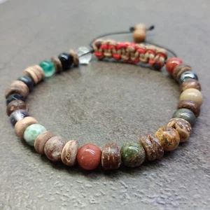 Mens Wood Stone Glass Beads Bracelet Chakra Surfer Prayer Meditation Yoga Buddha - Picture 1 of 6