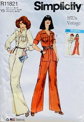 SIMPLICITY R11821 RETRO 70s SIZES 18-26 JUMPSUIT UC/FF - Image 1 of 4