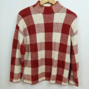 ZARA Mock Neck Pullover Sweater Kids Size 11 12 Red Cream Buffalo Check Plaid - Picture 1 of 9