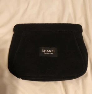 CHANEL PARFUMS SHERPA PLUSH LARGE BLACK COSMETICS MAKEUP BAG CASE TRAVEL BAG - Picture 1 of 8